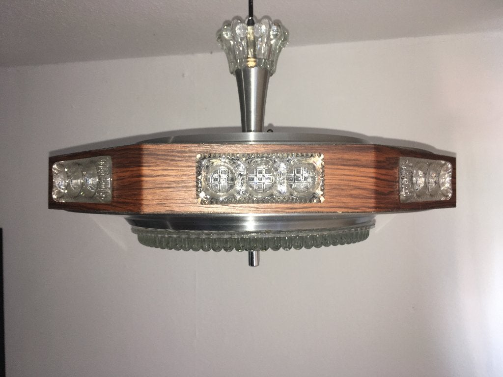 Vintage UFO hanglamp, Ophalen of Verzenden, Gebruikt, Glas, E27 (groot)