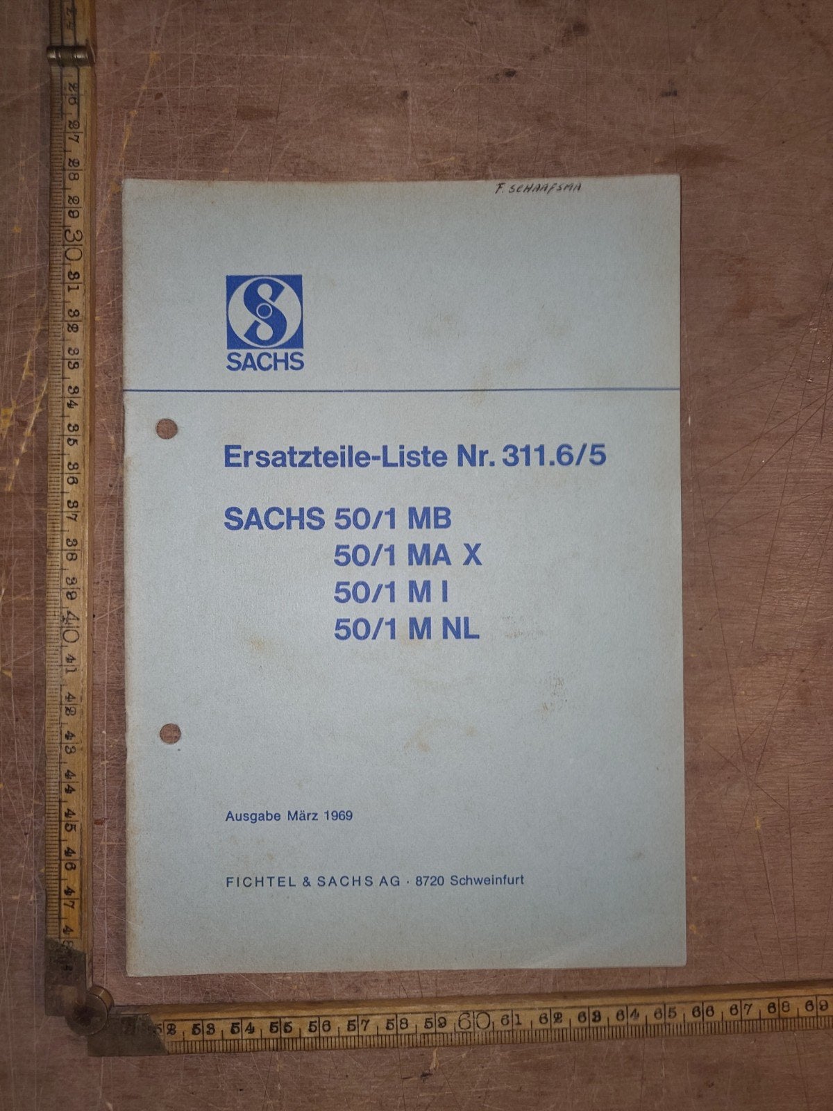 Onderdelen Catalogus Sachs 50/1 1969, Ophalen of Verzenden