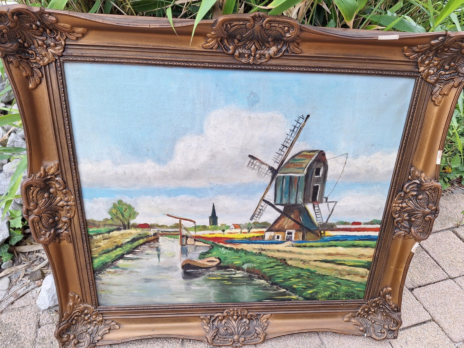 Oud Hollands Landschap Schilderij met Molen, Ophalen