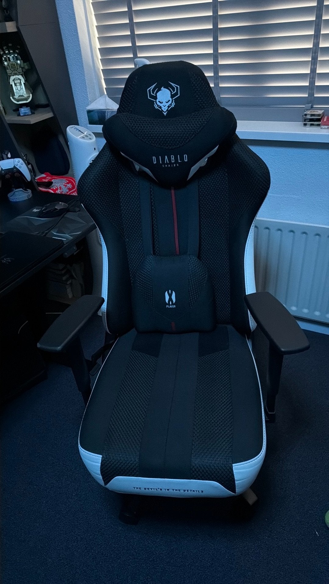 Diablo Gaming Stoel Player One X Normal Size + Voetsteun, Ophalen, Zwart, Zo goed als nieuw, Gaming bureaustoel