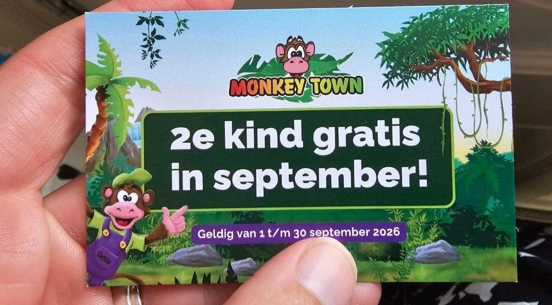 monkey town kaartjes 2e gratis in september. 4 stuks, Ophalen of Verzenden