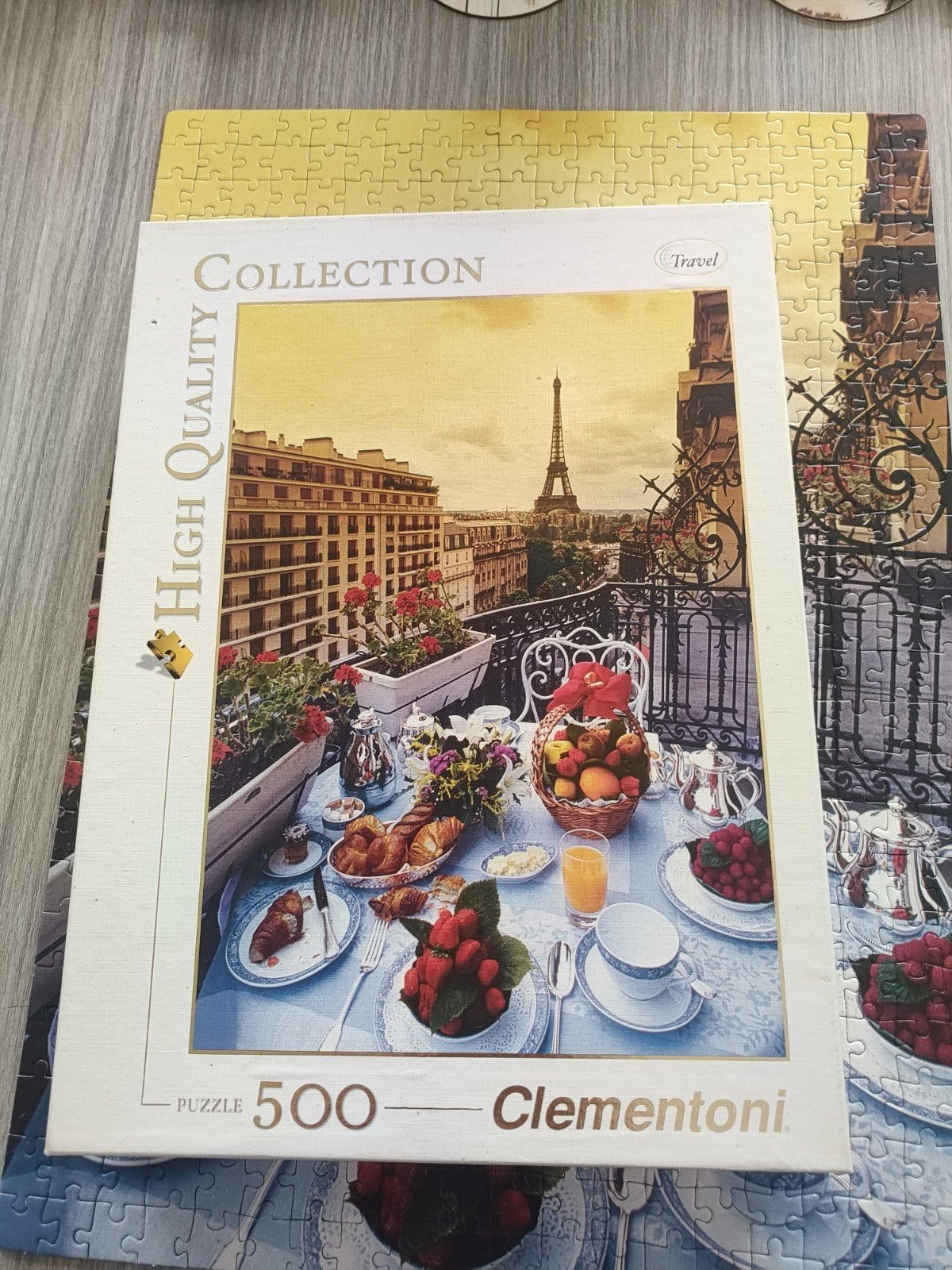 Clementoni puzzel 500 stukjes Breakfast in Paris, Ophalen of Verzenden, 500 t/m 1500 stukjes, Zo goed als nieuw, Legpuzzel