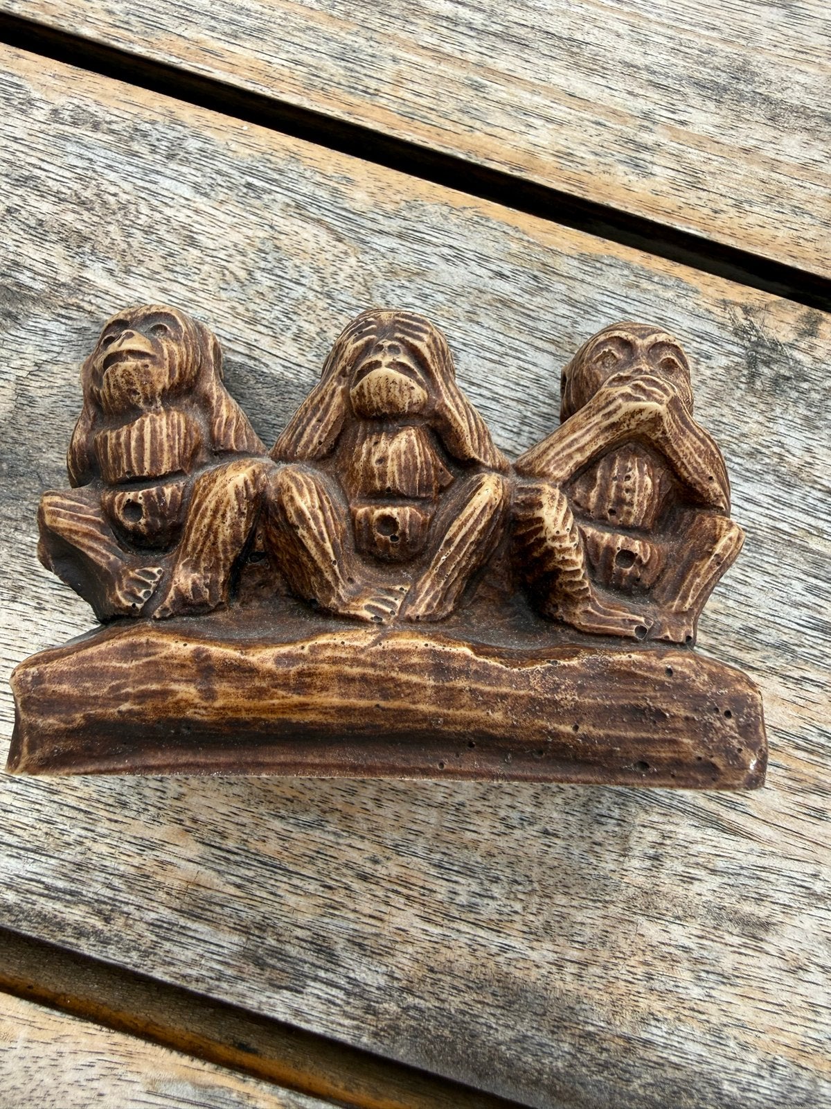 houten Beeldje Drie Wijze Apen - Horen, Zien, Zwijgen, Antiek en Kunst, Ophalen of Verzenden