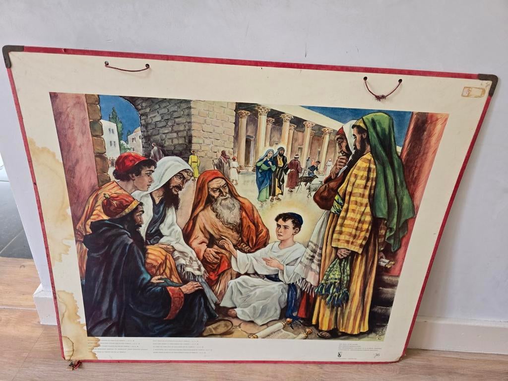 Oude bijbelplaat nr. 36 Jezus blijft in de tempel achter, Ophalen of Verzenden, Geschiedenis