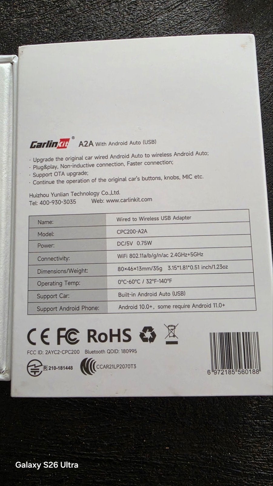 Carlinkit A2A Wireless Android Auto Adapter USB, Auto diversen, Auto-accessoires, Ophalen of Verzenden, Zo goed als nieuw