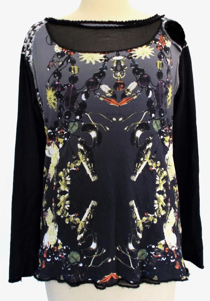 Aparte zwarte stretch print top van Kali Orea! 42, Verzenden, Zwart, Maat 42/44 (L), Zo goed als nieuw