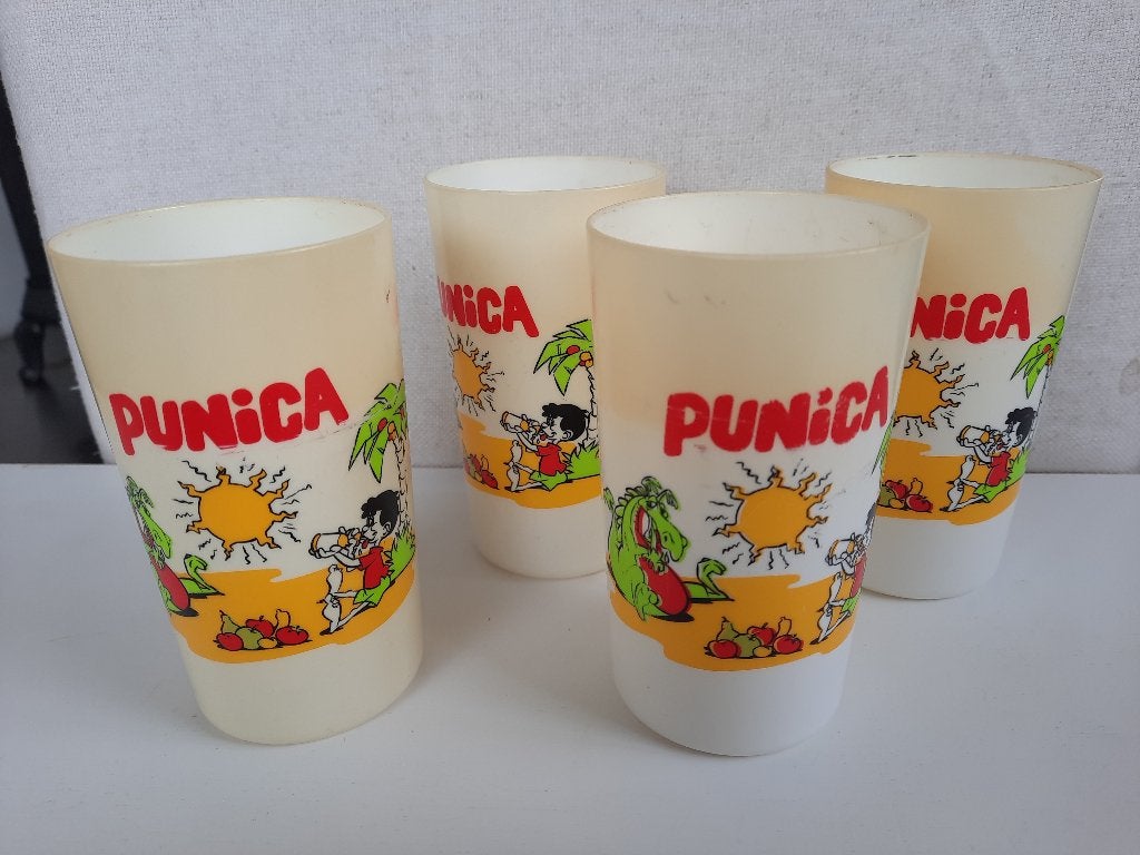 Punica plastic drink bekers (4 stuks) uit jaren 90, Ophalen of Verzenden