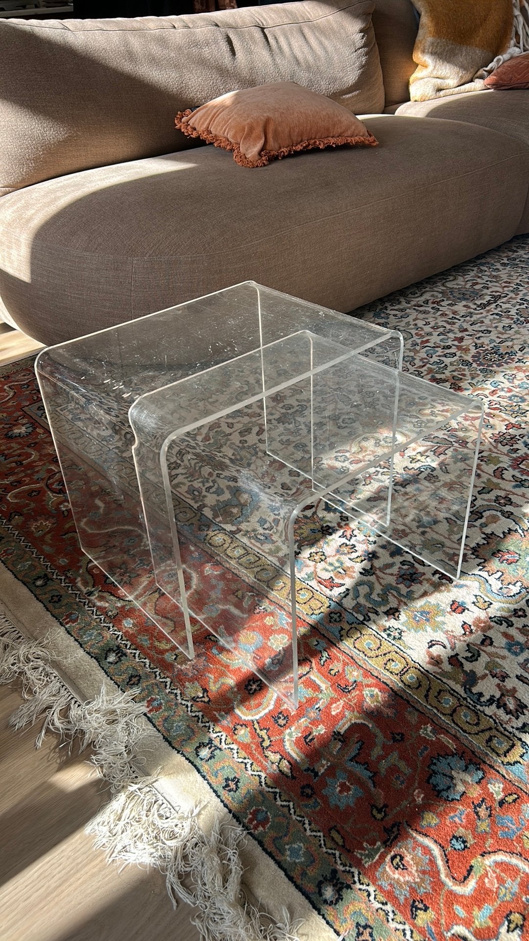 Set plexiglas bijzettafels, Huis en Inrichting, Ophalen, Minder dan 45 cm, Minder dan 55 cm, Rond