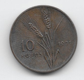 Turkije 10 kurus 1971 KM# 891.2, Ophalen of Verzenden, Midden-Oosten, Losse munt