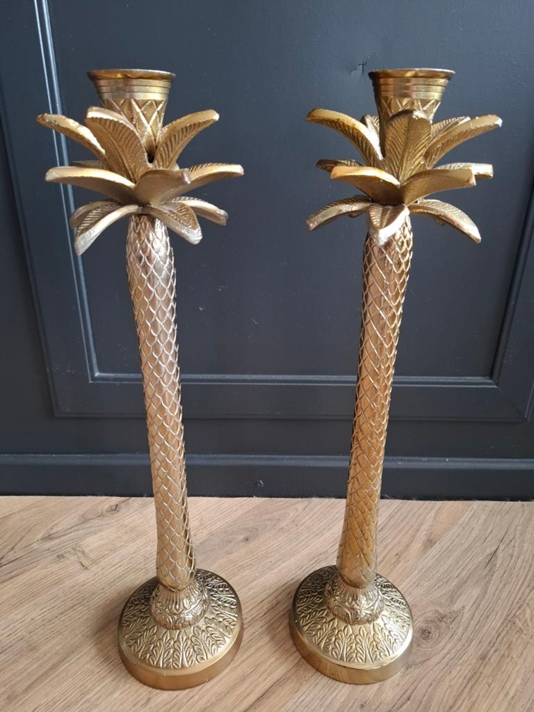 Set van 2 gouden palmboom kandelaars, Ophalen, Goud