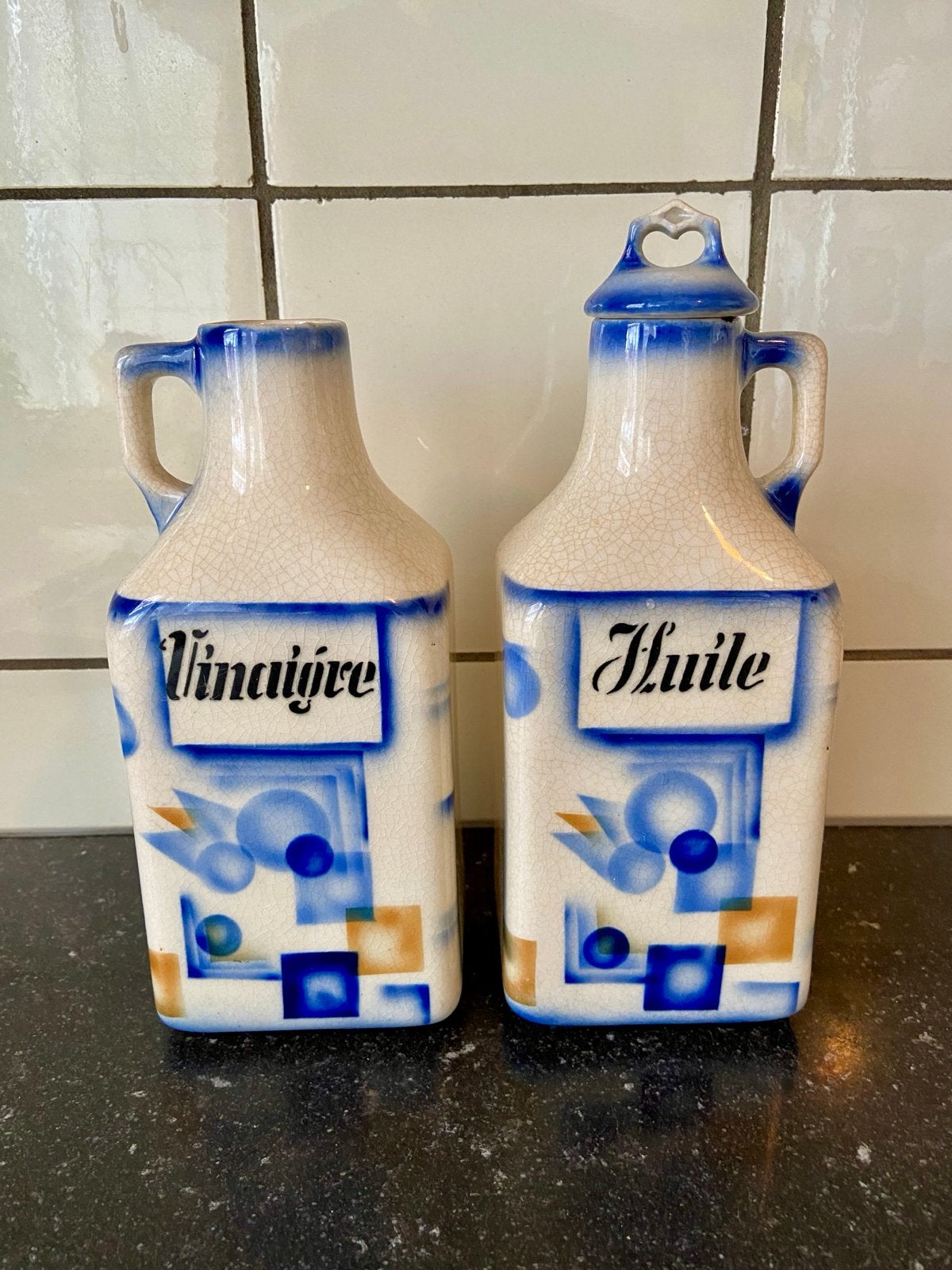 schitterend en authentiek Art Deco olie- en azijnstel Hella, Ophalen of Verzenden
