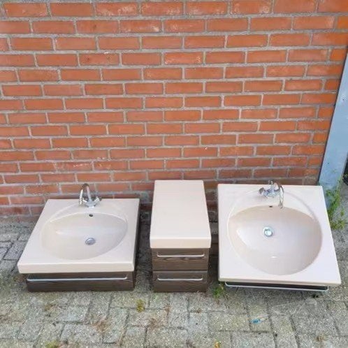 Vintage wastafels plus tussenplateau, Ophalen, Gebruikt, Wastafel