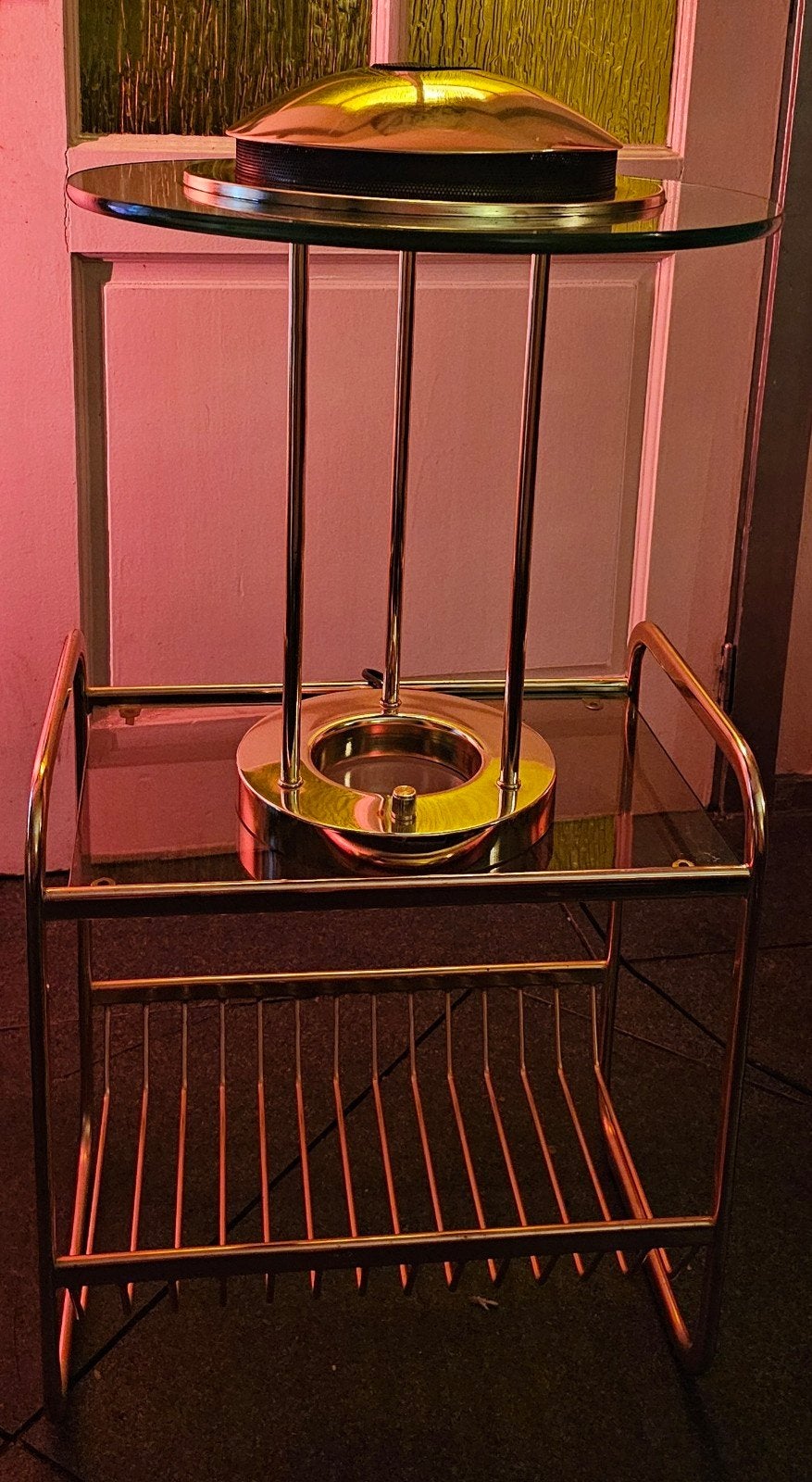 Messing Saturnus lamp met messing tafeltje, Ophalen of Verzenden