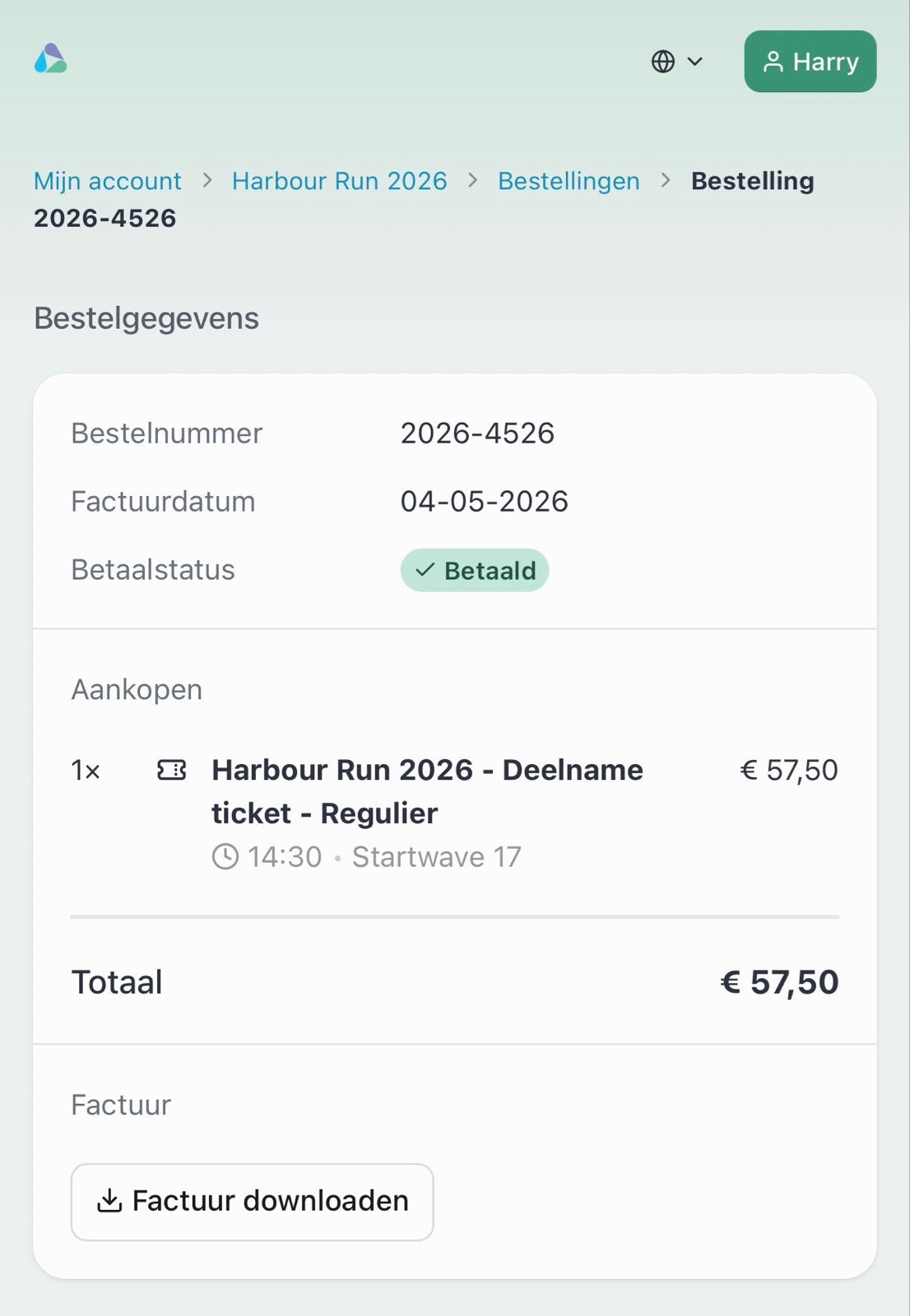 Ticket Harbour run 2026 (incl shirt, maat naar keuze), Tickets en Kaartjes, Eén persoon, Oktober