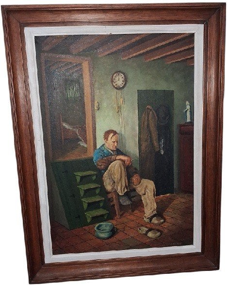J. Denef "rustende boer"., Antiek en Kunst, Ophalen of Verzenden