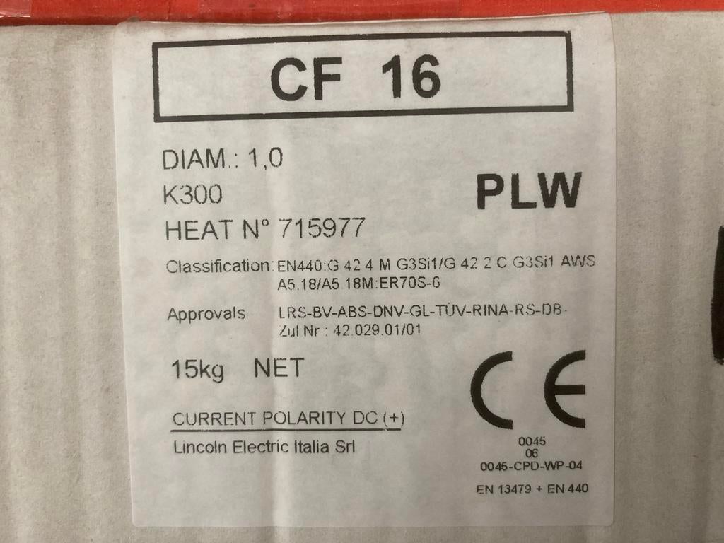 Lincoln Electric CF 16 lasdraad 1.0mm 15kg, Ophalen of Verzenden, Zo goed als nieuw