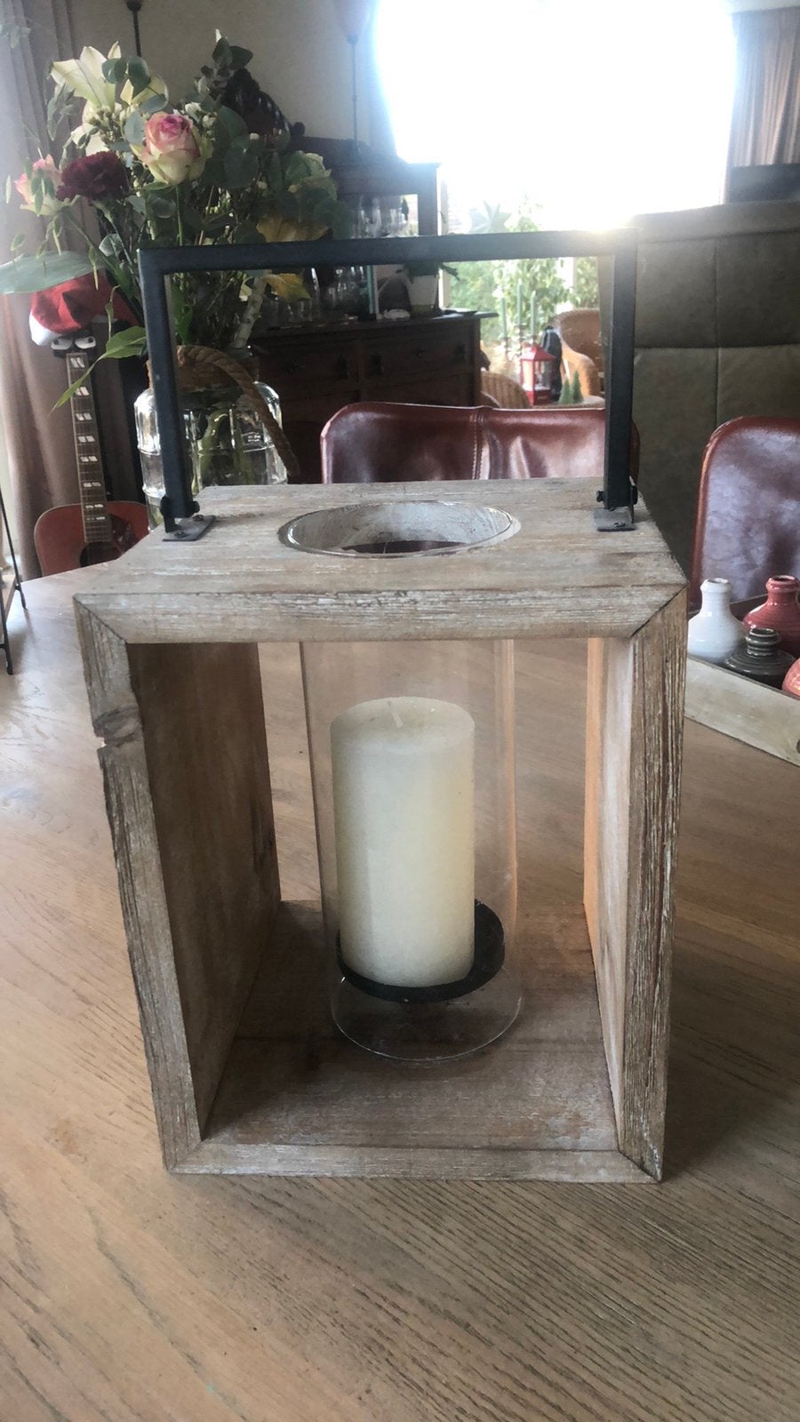 Houten windlicht Dijk Natural Collections handvat, 21 /27 cm, Ophalen of Verzenden, Hout, 25 tot 50 cm
