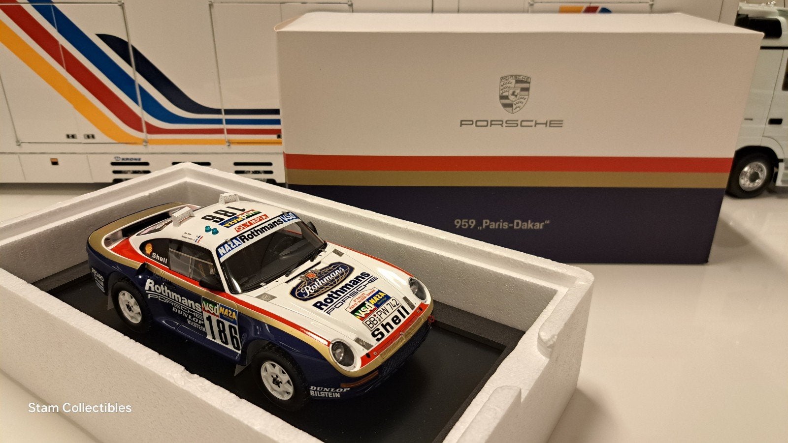 SPARK Porsche 959 Paris Dakar Martini #186, Hobby en Vrije tijd, Modelauto's | 1:18, Overige merken, Auto, Ophalen of Verzenden