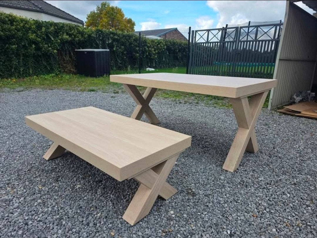 Eikenhouten eettafel en salontafel set, Ophalen, Modern, Landelijk, Robuust, Eikenhout, Nieuw
