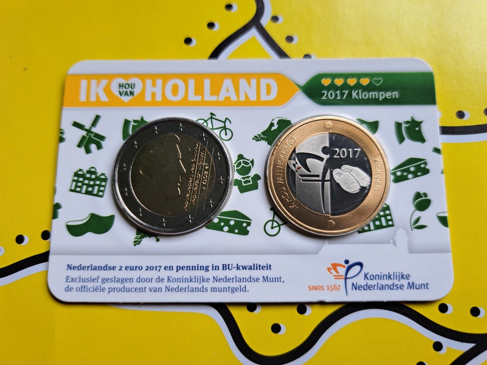 2 euro + Penning Hou van Holland 2017 Klompen in coincard, Postzegels en Munten, Ophalen of Verzenden, Euro's