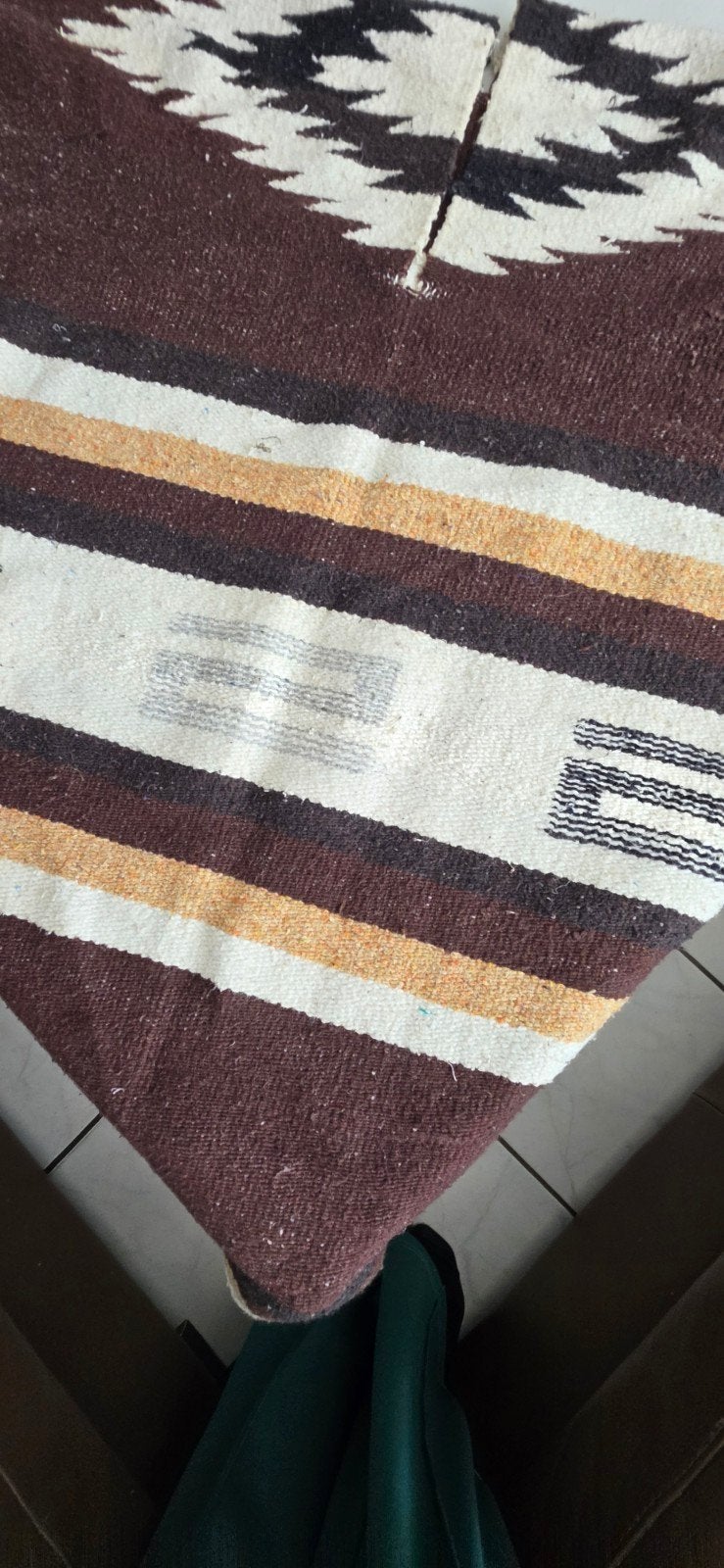 Vintage Mexicaanse Poncho - Bruin met Patroon, Onbekend, Ophalen of Verzenden, Gedragen