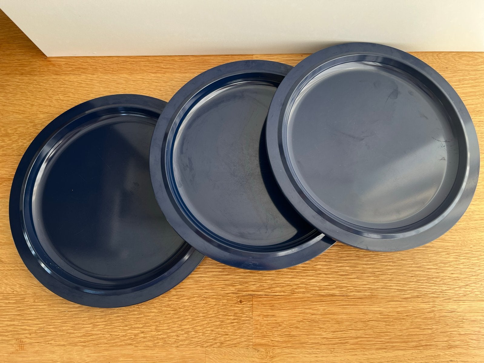 3 blauwe Mepal platte borden Basic P250 - 25 cm - melamine, Caravans en Kamperen, Ophalen, Gebruikt