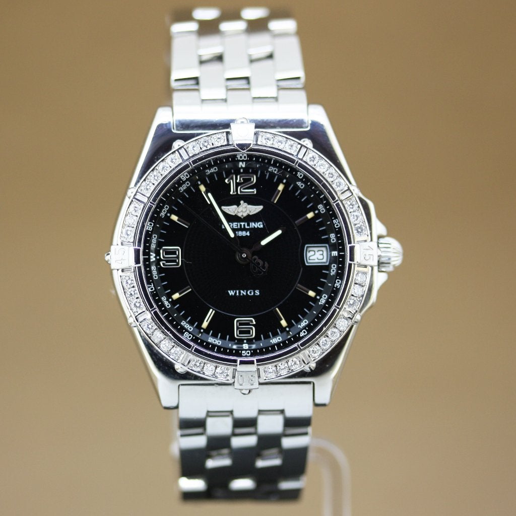 Breitling Wings 38 A10050 Diamonds, Staal, Gebruikt, Staal, Breitling