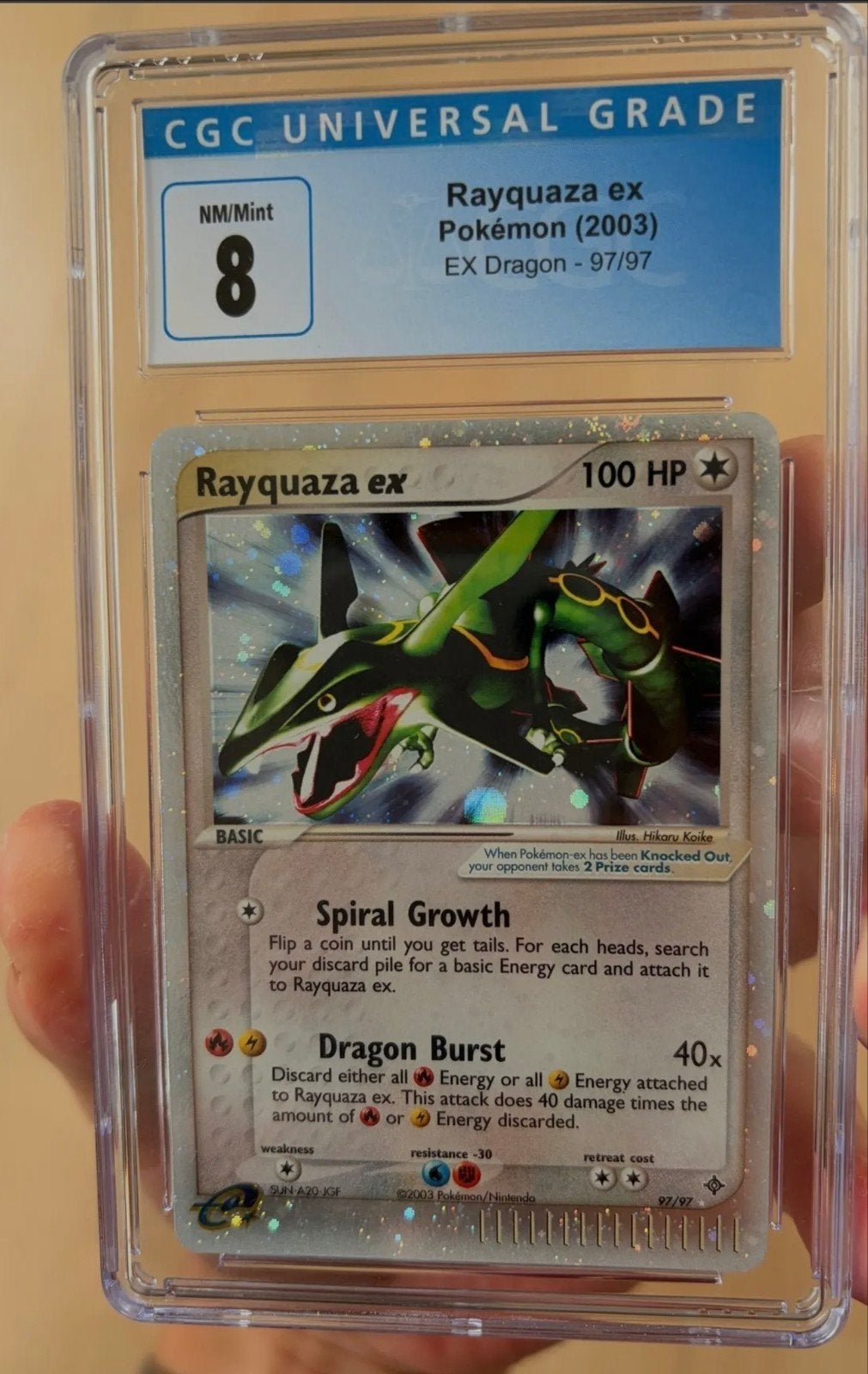 Rayquaza EX Dragon 97/97 CGC 8 NM/MT  (2003), Ophalen of Verzenden, Zo goed als nieuw, Losse kaart, Foil