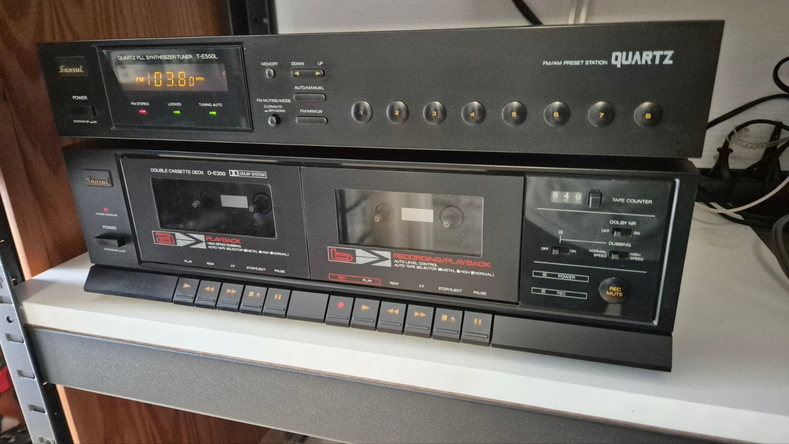 Sansui T-E550L tuner en D-E350 dubbel cassettedeck, Overige merken, Tuner of Radio, Gebruikt, Losse componenten