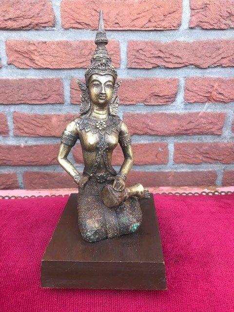 oud bronzen beeld, Thaise tempelmuzikante, Antiek en Kunst, Ophalen of Verzenden, Brons