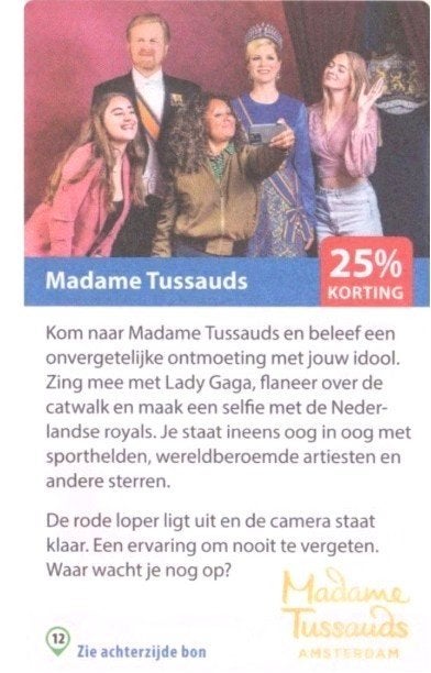 Madame Tussauds 25% korting, Drie personen of meer, Ticket of Toegangskaart