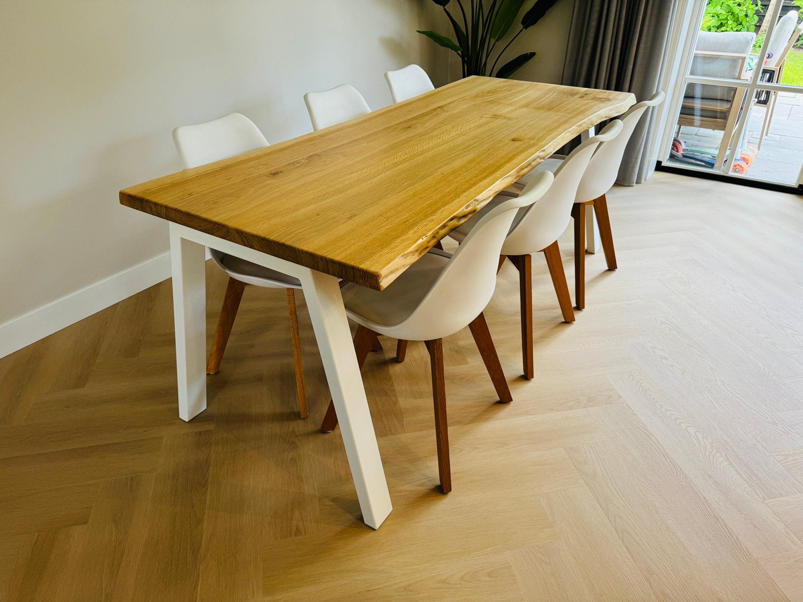 Eetkamerset tafel met 6 stoelen - 200 x 81 cm - licht eiken, Huis en Inrichting, Tafels | Eettafels, Ophalen, 200 cm of meer, 50 tot 100 cm