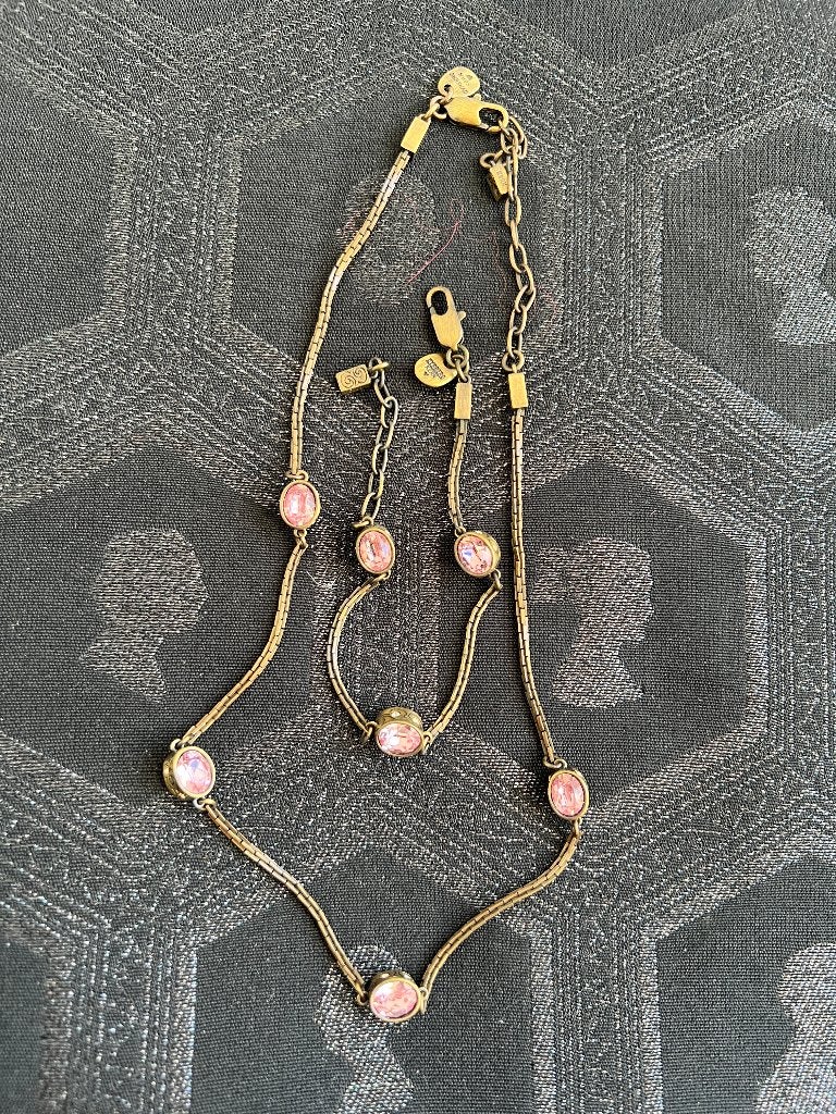 Dyrberg/Kern ketting met armband brons pop pink vintage, Met kristal, Overige materialen, Verzenden, Zo goed als nieuw