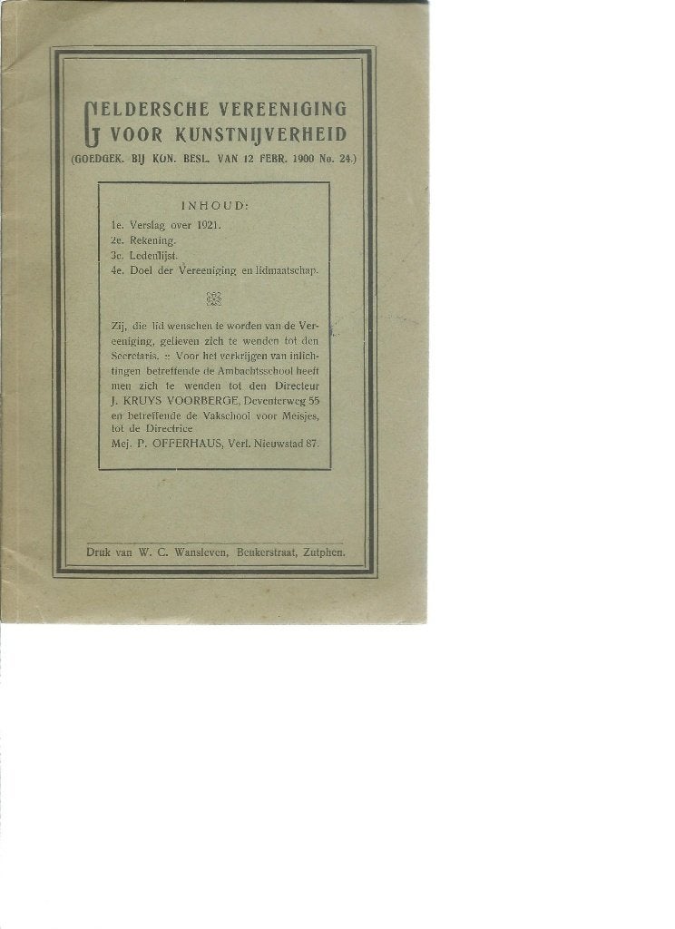 Geldersche Vereeniging voor Kunstnijverheid, Verzenden