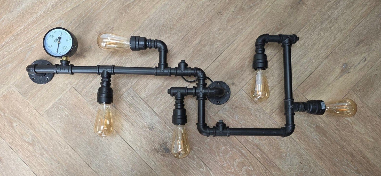 Industriële Rietveld Wandlamp met Manometer, Overige merken, Zwart, Industrieel, E27 (groot)