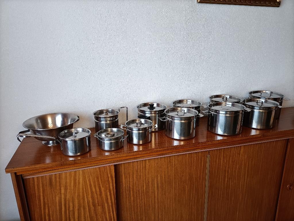 Vintage sola pannenset, Ophalen, Gebruikt, Rvs, Pannenset