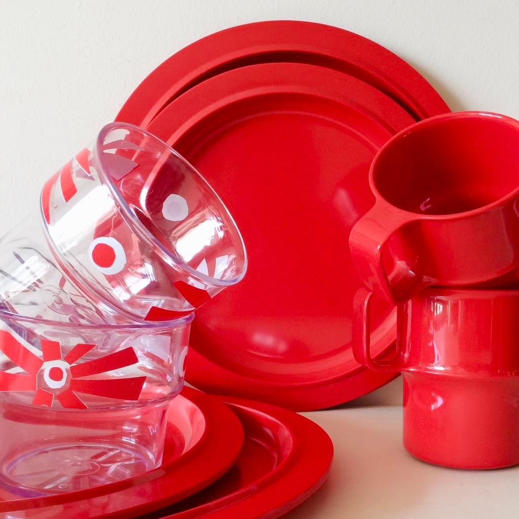 Nieuw 20 Delig 2 Persoons Vintage Rosti Mepal Rood Servies, Ophalen of Verzenden, Nieuw