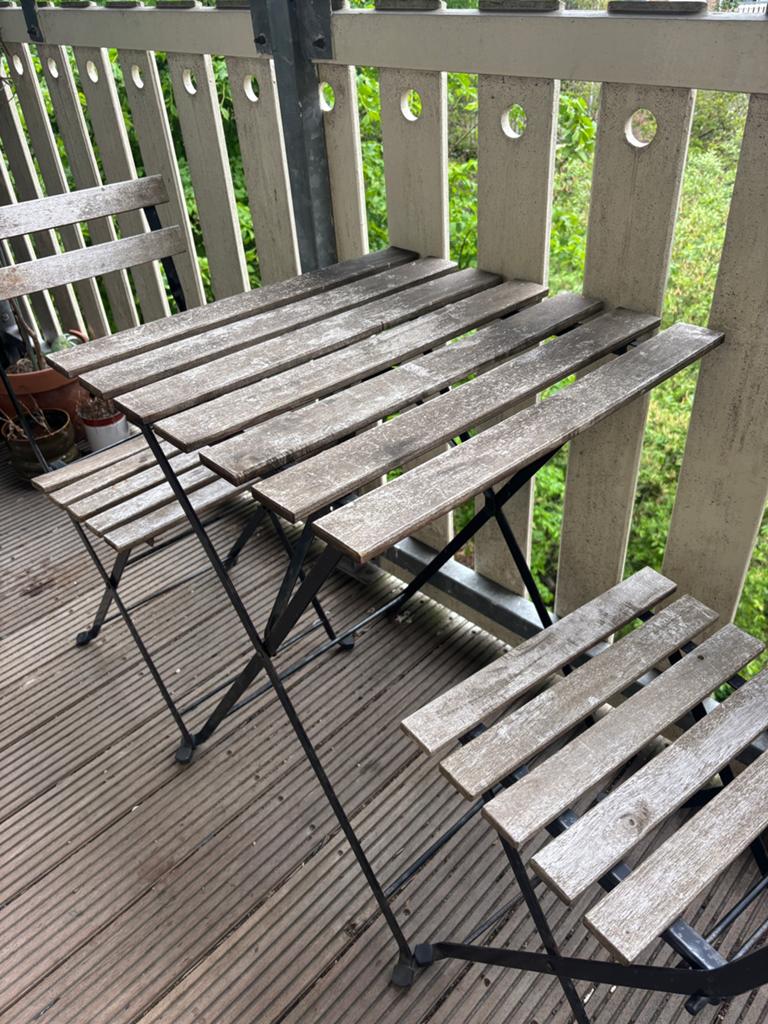 Tuin- of balkonsetje (tafeltje + 2 stoelen), Ophalen, Rechthoekig, Hout