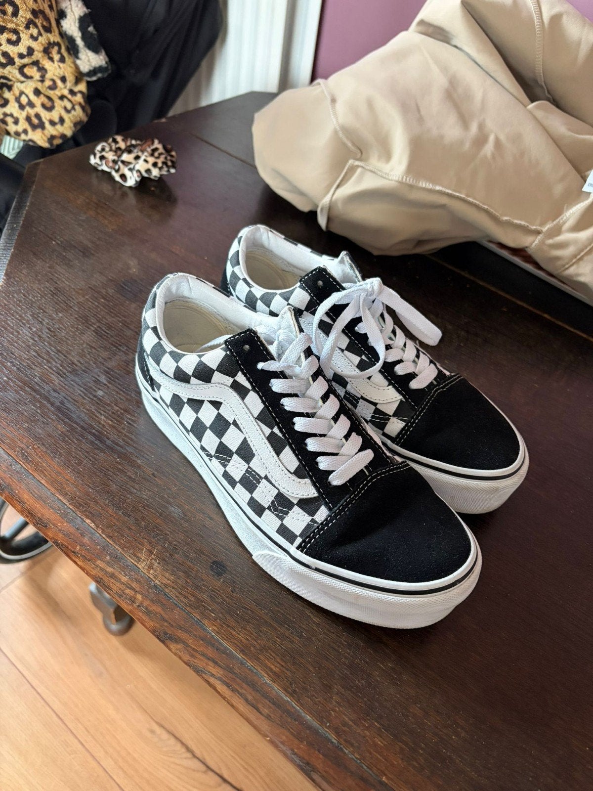 Vans Old Skool Checkerboard Sneakers m 38.5, Zwart, Ophalen of Verzenden, Sneakers of Gympen, Gedragen
