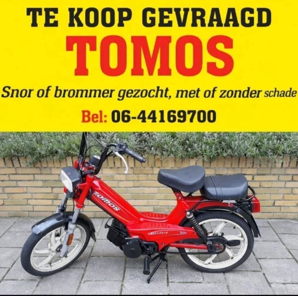 Bel 06-44169700 Te koop gevraagd TOMOS Gezocht wijk Kopen, Ophalen, Gebruikt, Maximaal 45 km/u, 2 versnellingen