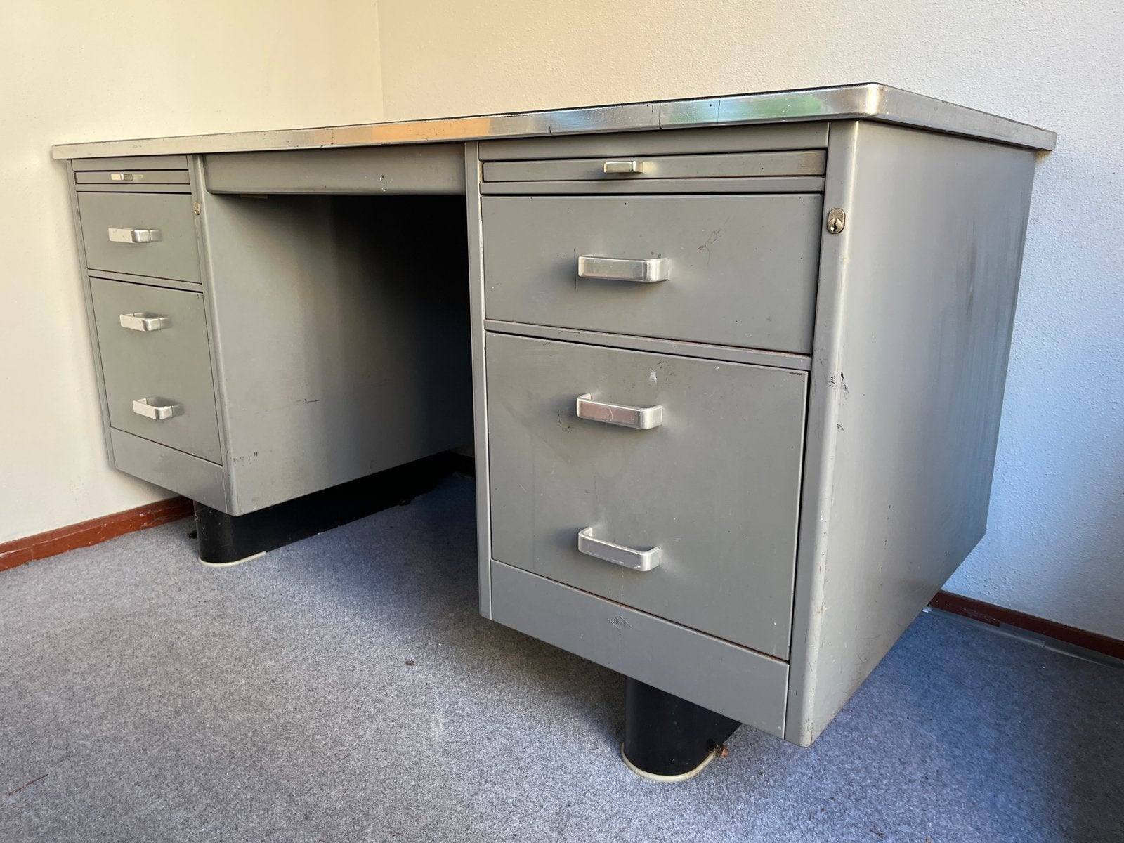 Vintage metalen bureau, Ophalen, Overige typen, Gebruikt, Met lades