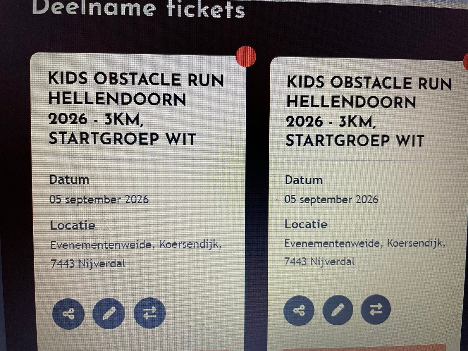 2 tickets obstacle run hellendoorn 5 september, Tickets en Kaartjes