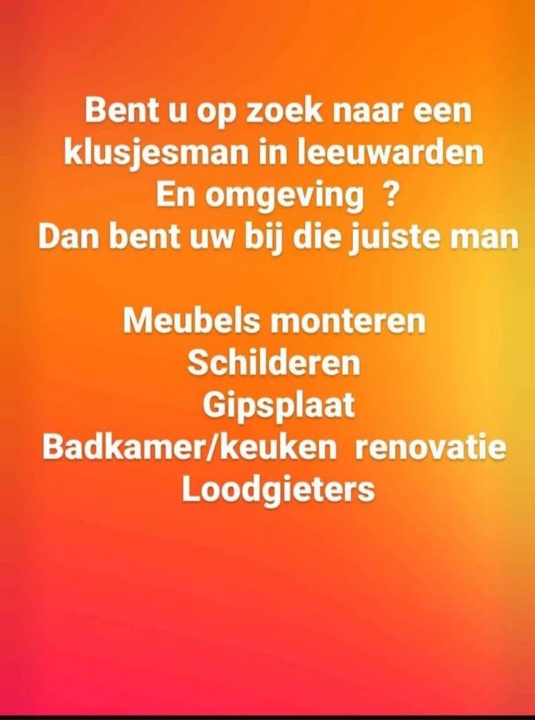 Klusjes man beschikbaar, Vacatures, 33 - 40 uur, Overige niveaus, Vanaf 10 jaar, Overige vormen