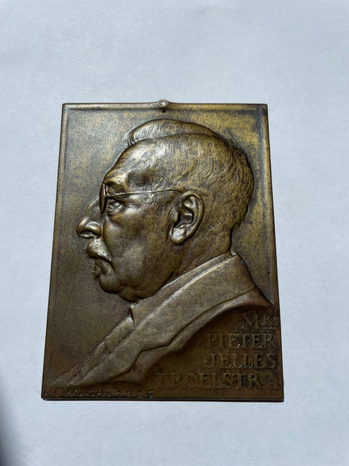 1926 Pieter Jelles Troelstra door J. C. Wienecke, 76x102 mm., Verzenden, Brons