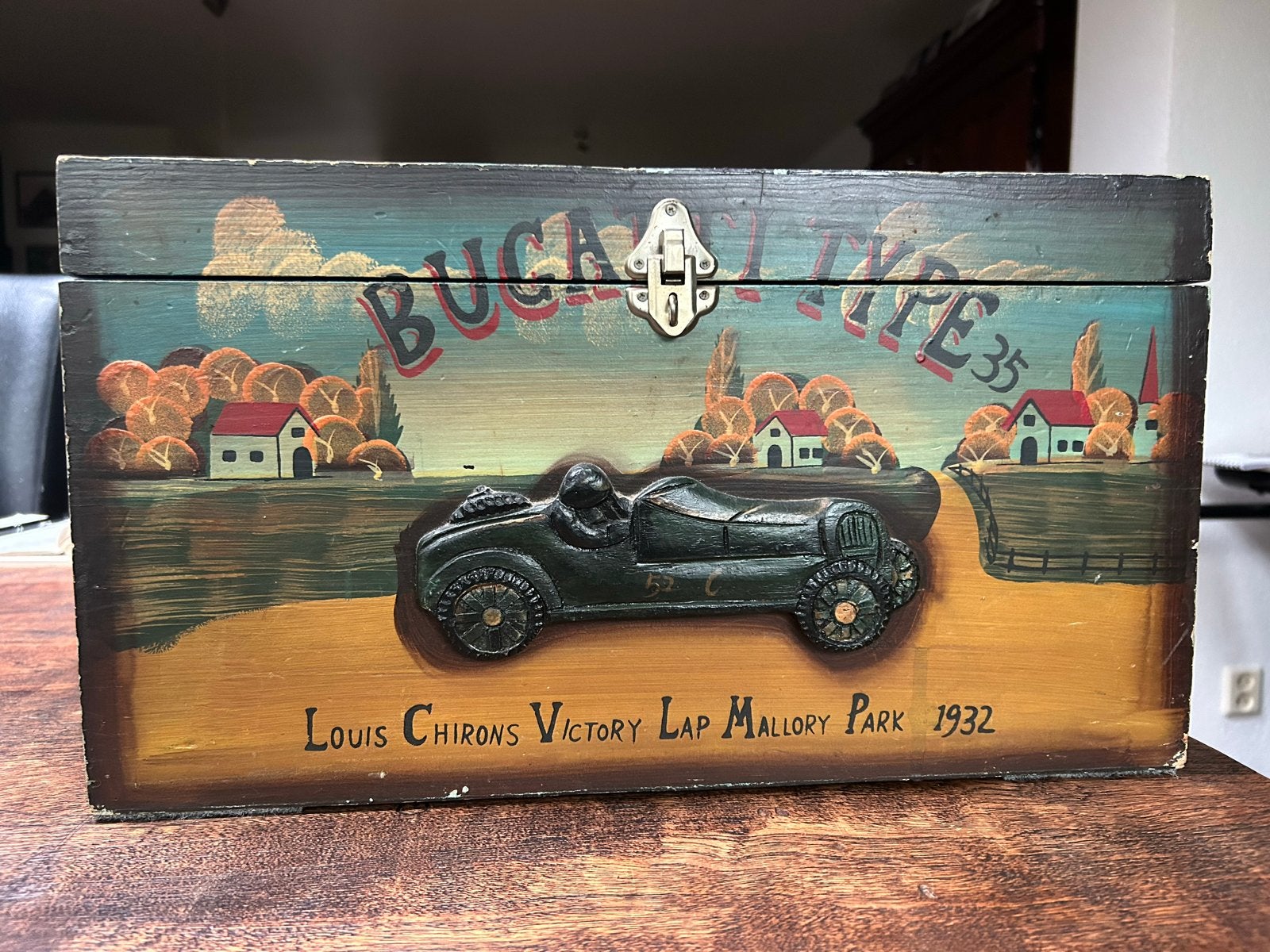Vintage houten kist Bugatti Type 35 Louis Chiron 1932, Ophalen of Verzenden