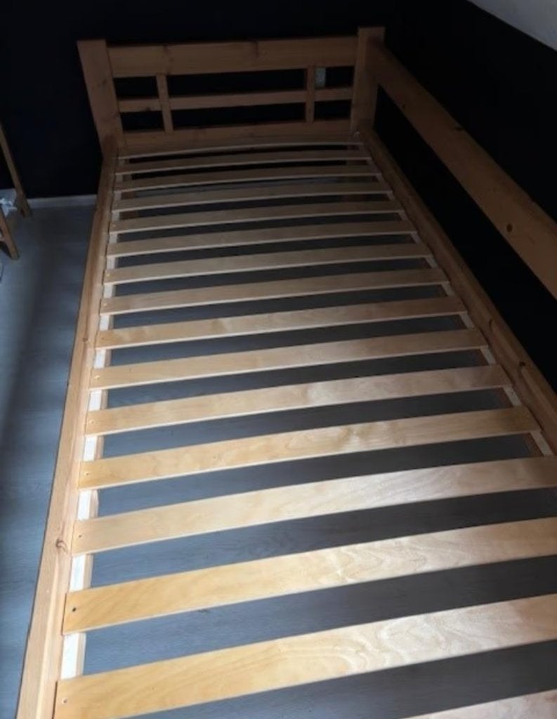 Lifetime houten bed, Ophalen, 90 cm, Bruin, Tweepersoons