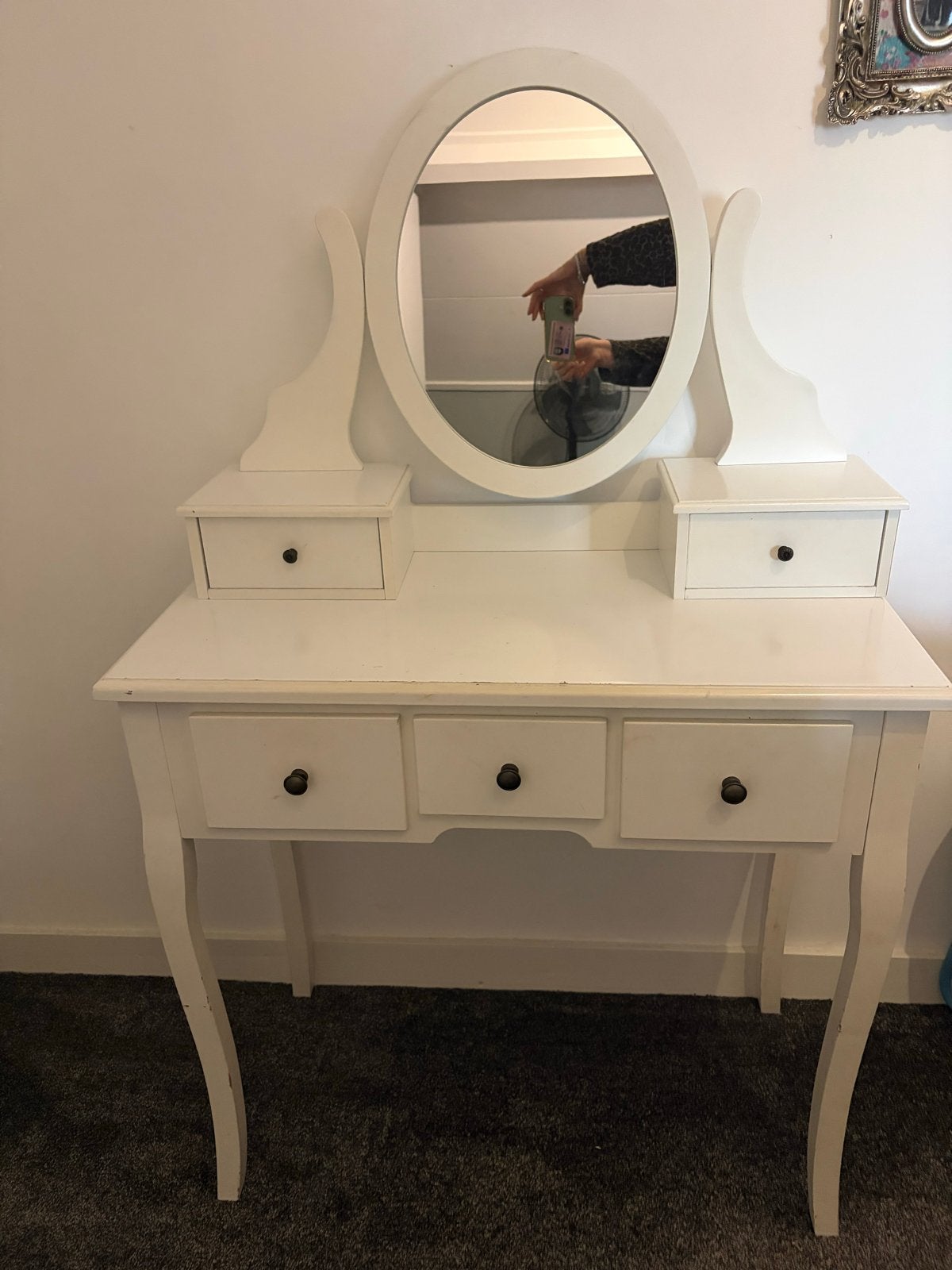 Witte kaptafel met spiegel en lades, Ophalen, Gebruikt, 100 tot 150 cm, 50 tot 100 cm