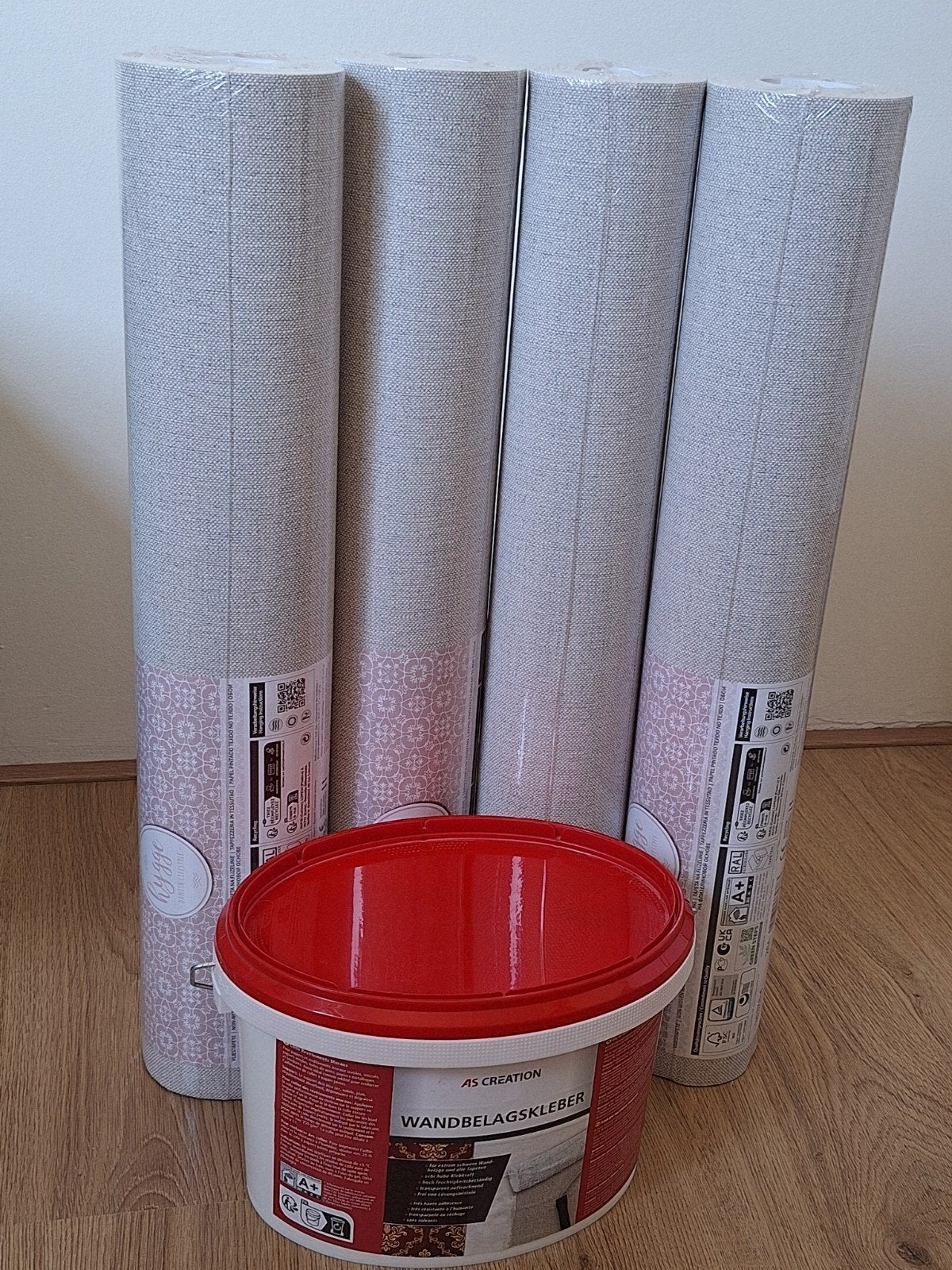 4x A.S. Création behang beige/grijs + behanglijm – nieuw, Scandinavisch, Ornamentaal, Overige merken, Beige