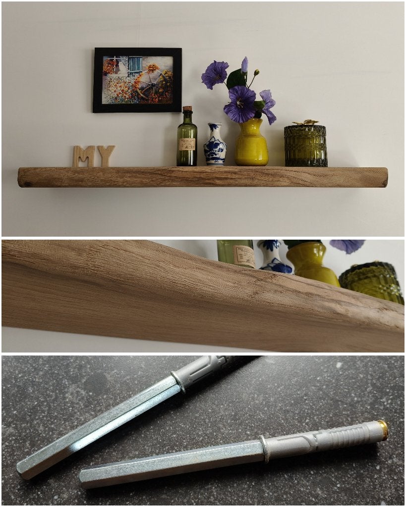 Zwevende wandplank massief eiken + montagepennen 72cm #229, Houtatelier M.Y., Info@myhoutatelier.nl, Nieuw, Ophalen of Verzenden