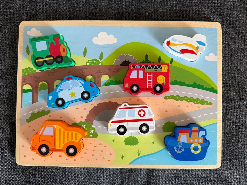 Houten Puzzel Voertuigen & Dieren (2 stuks), Ophalen, Zo goed als nieuw, Overige typen